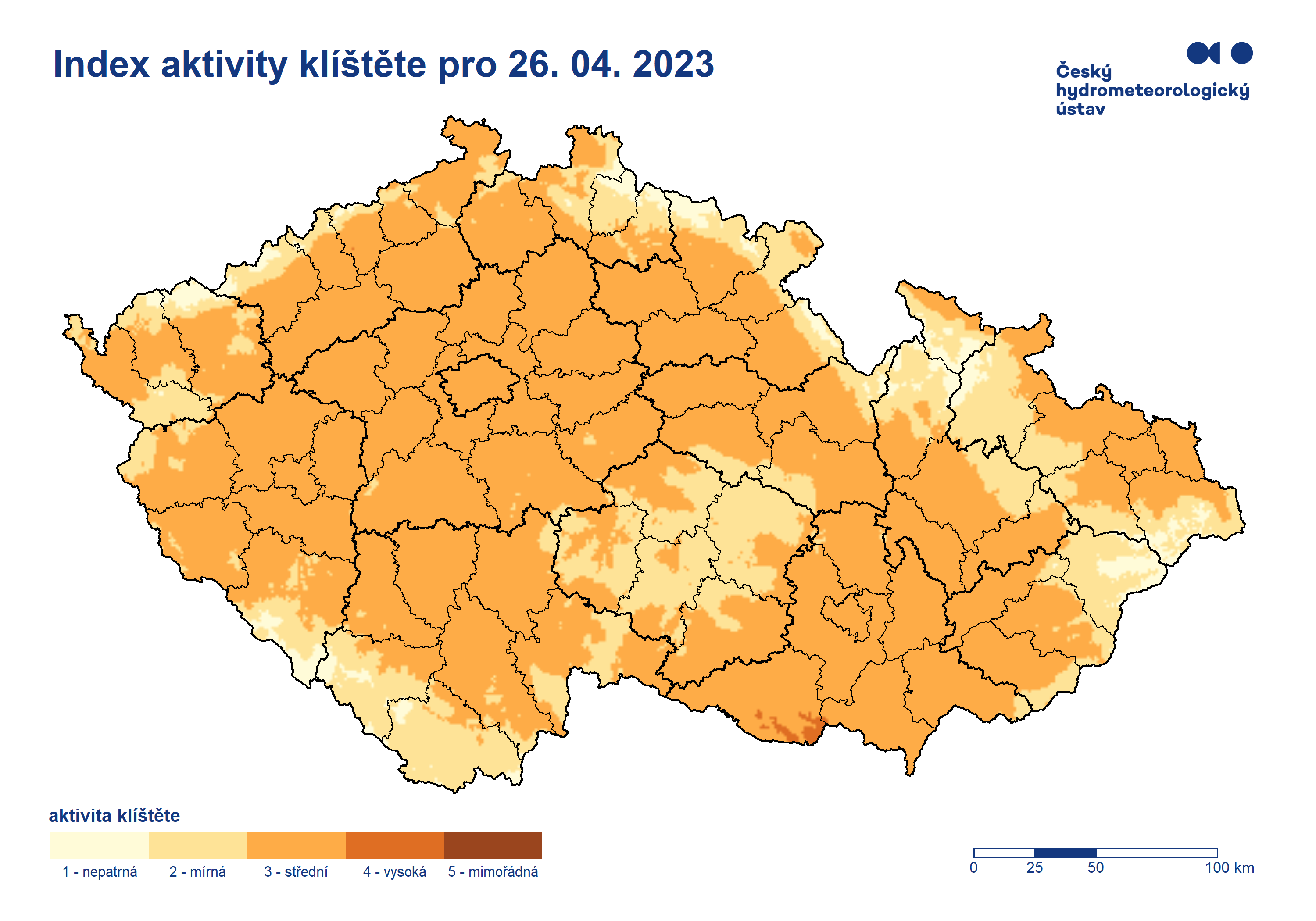 aktivita klíšťat - mapka čr