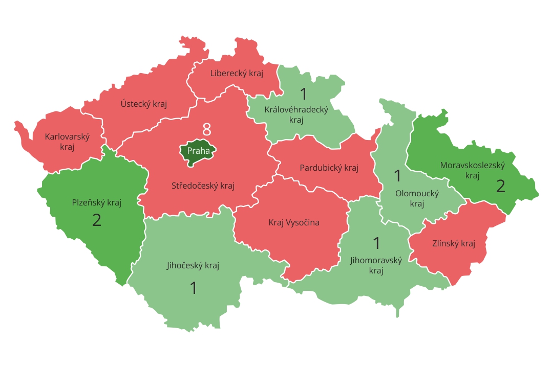 nedostatek lékáren s pohotovostí v čr - mapa